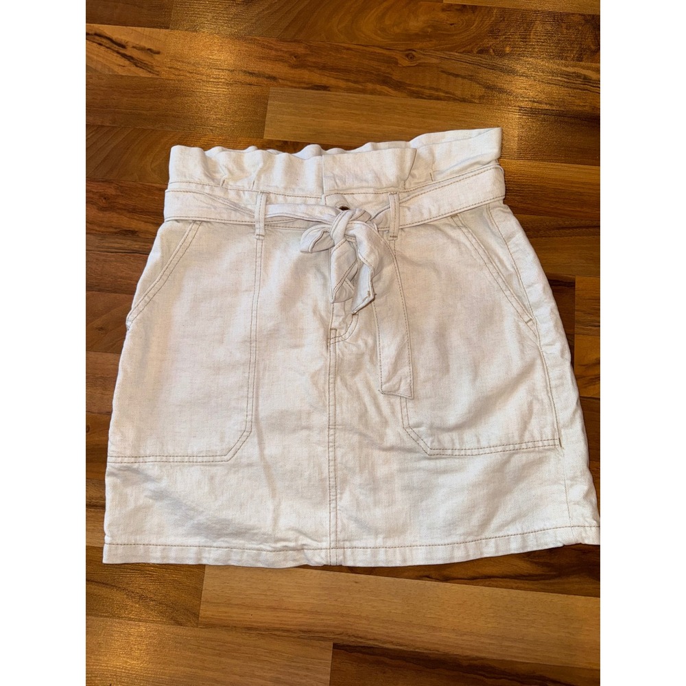 Free People Paperbag Waist Tie Belt tan Mini Skirt Beige Size 8 summer vacation